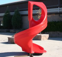 A spiral red slide.
