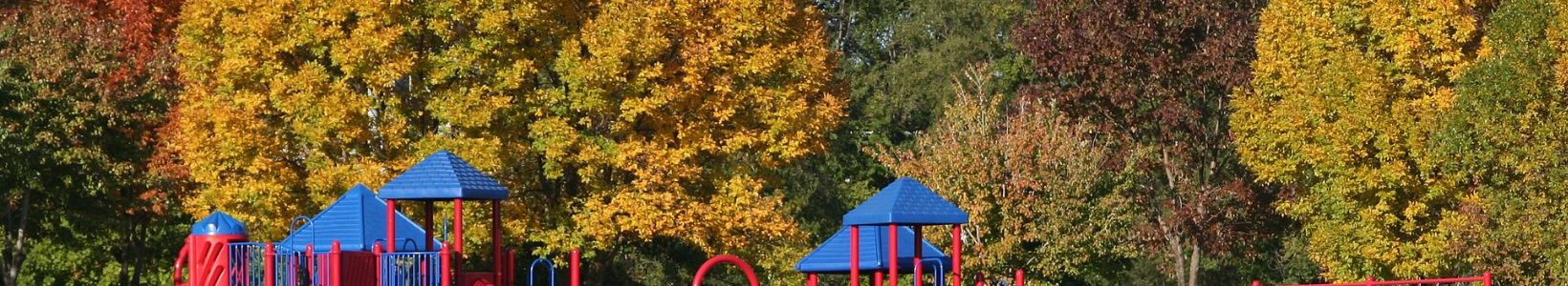 Plastic playground surrounded by trees