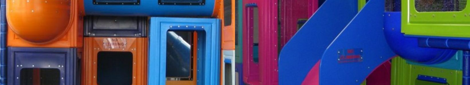 Colourful indoor playground equipment showcasing coordinated colours and themed design for a commercial indoor play space.